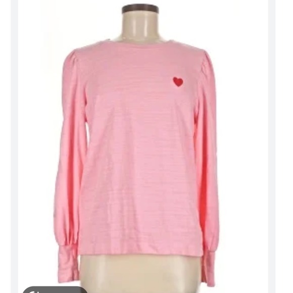 LOFT Sweaters - Loft Pink Heart Embroidery Puff Sleeve Long Sleeve Sweatshirt Girly Size Small